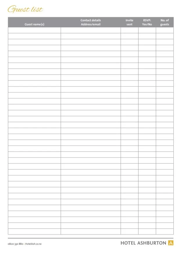 Printable Guest List Template