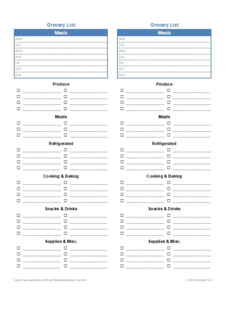 Shopping List Template Excel