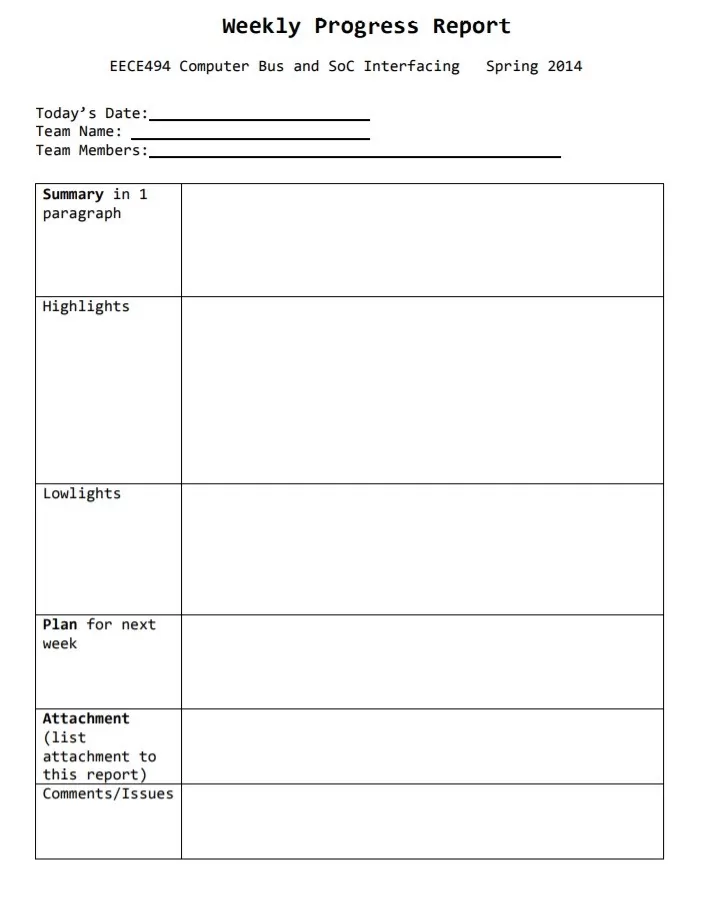 Weekly Blank Report Template