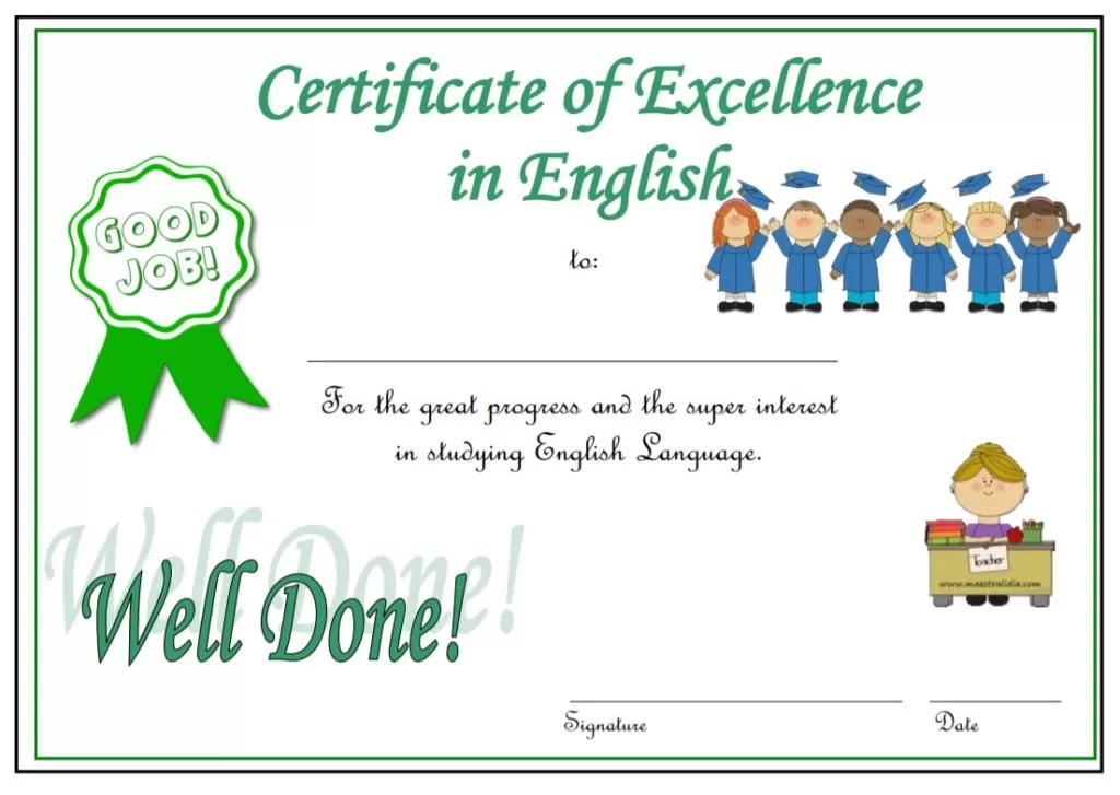 Certificate of Excellence in English Template