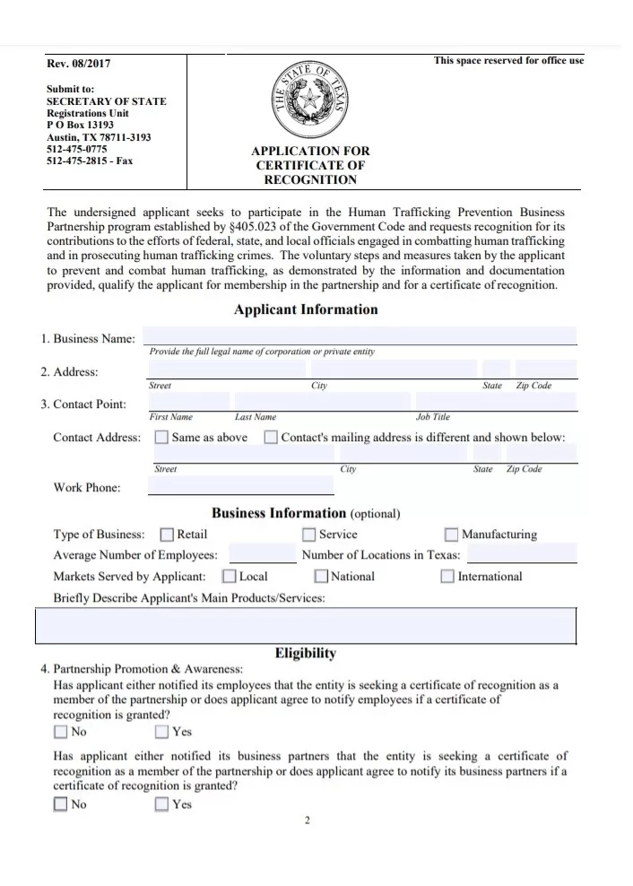 Certificate of Recognition Form