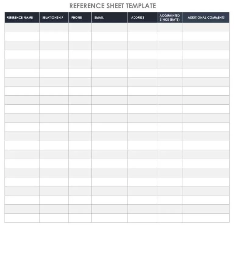 Reference Sheet Template Excel