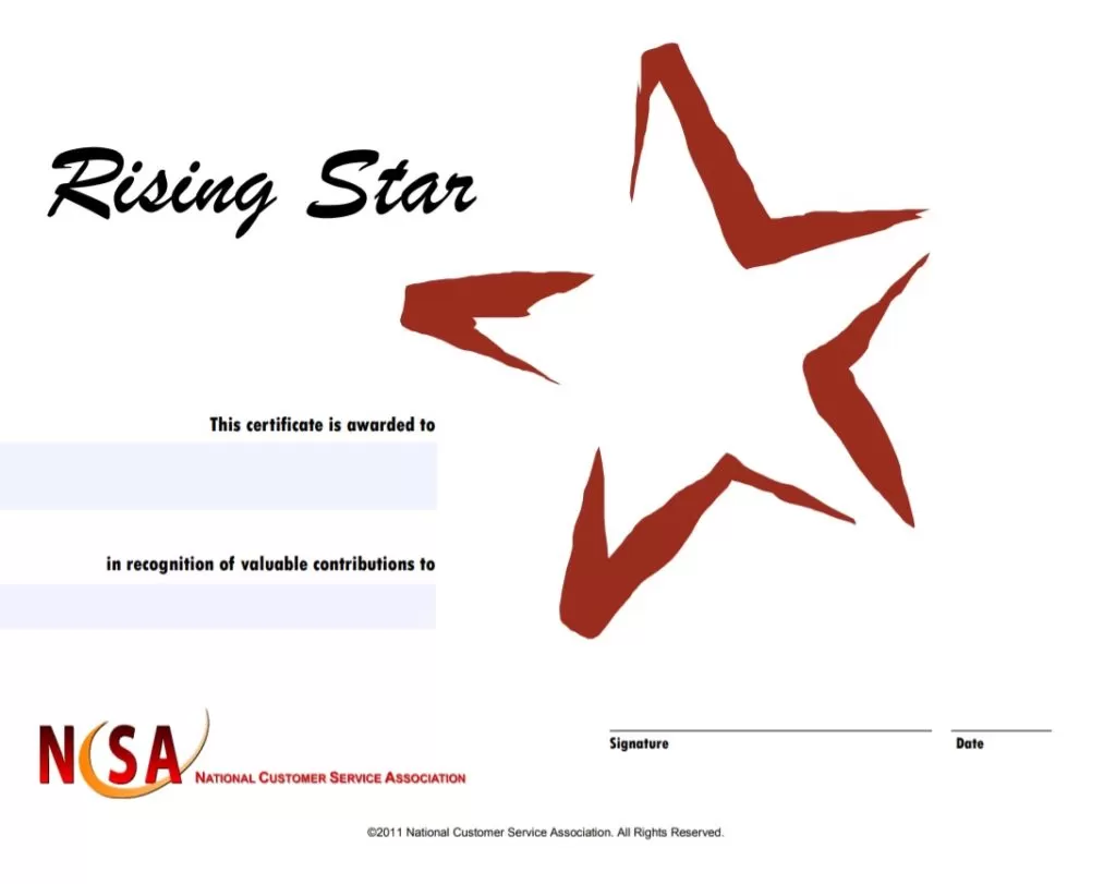 Rising Star Recognition Certificate Format