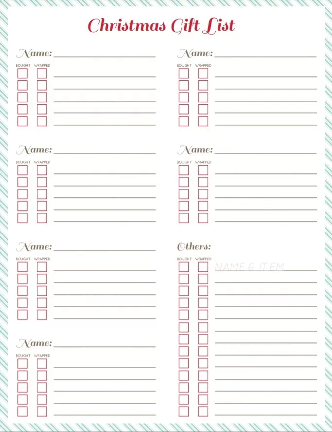 Christmas Gift List Template