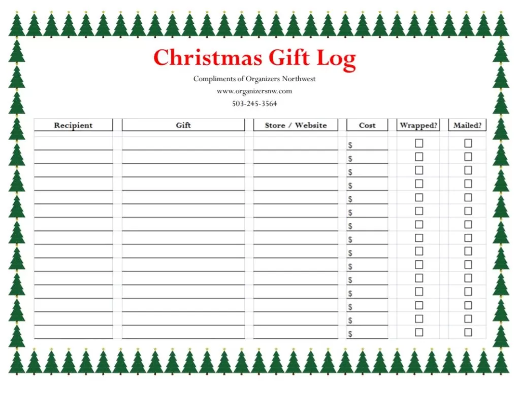 Christmas Gift Log Template