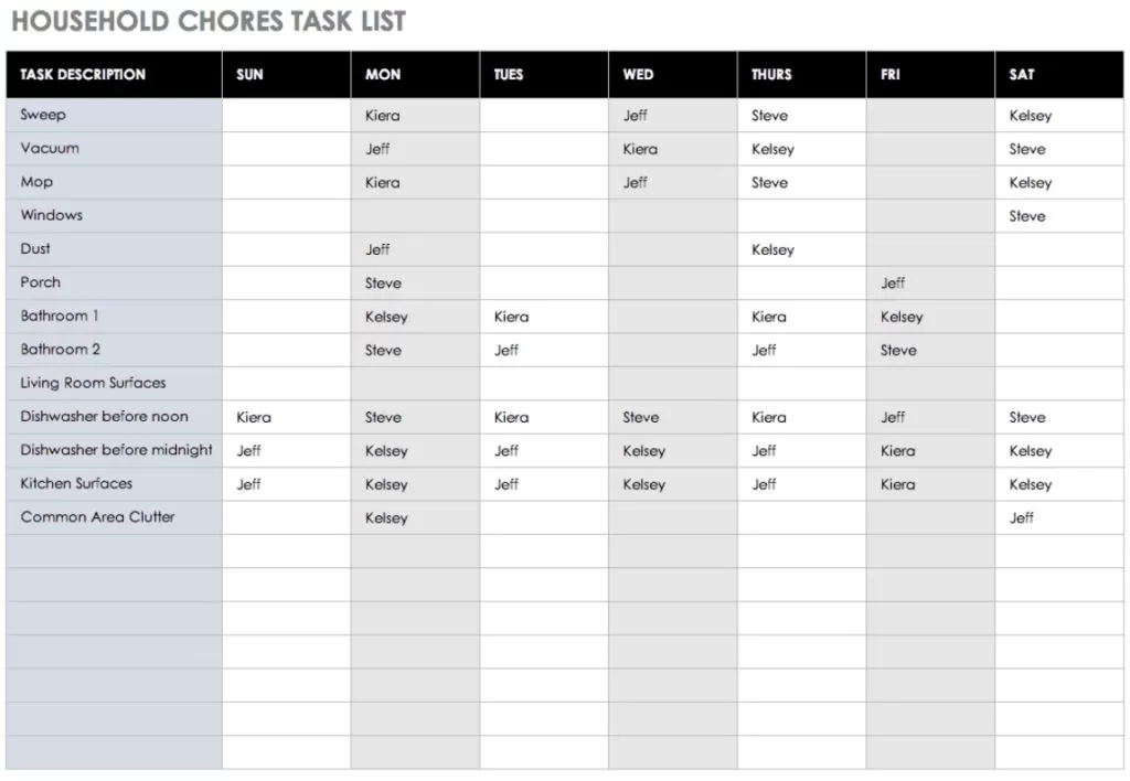 Chores Task List Template