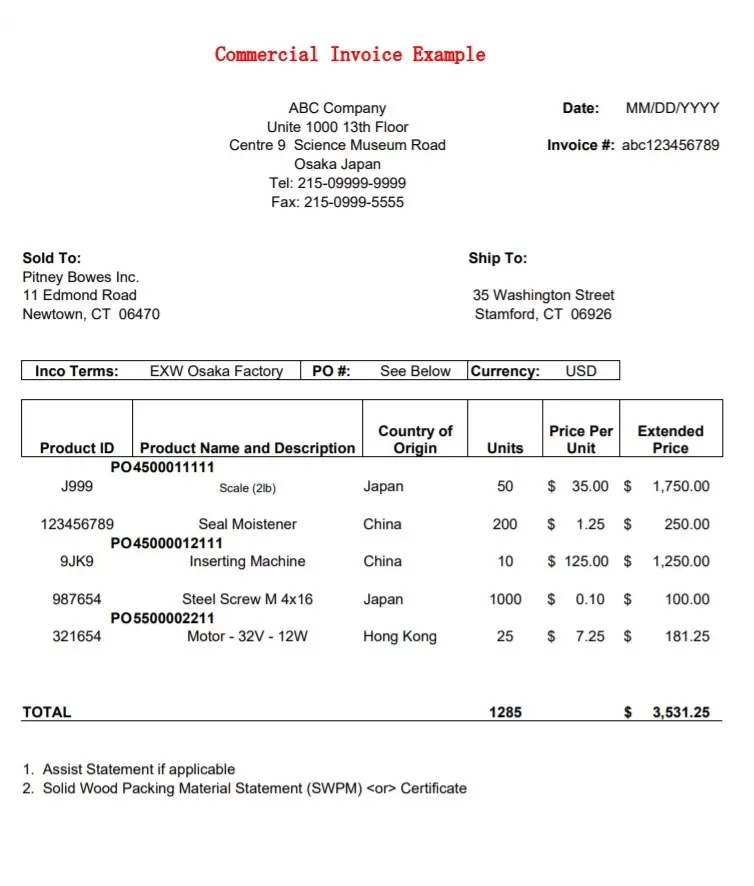 Commercial Invoice Layout