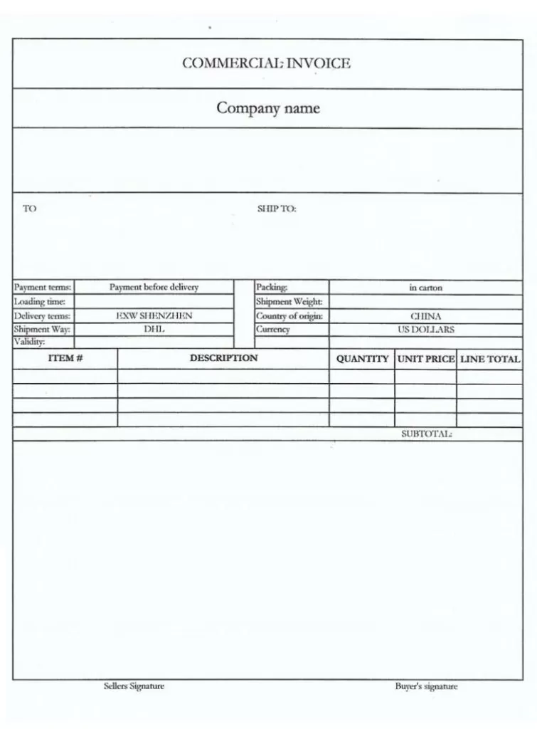 Commercial Invoice Sample