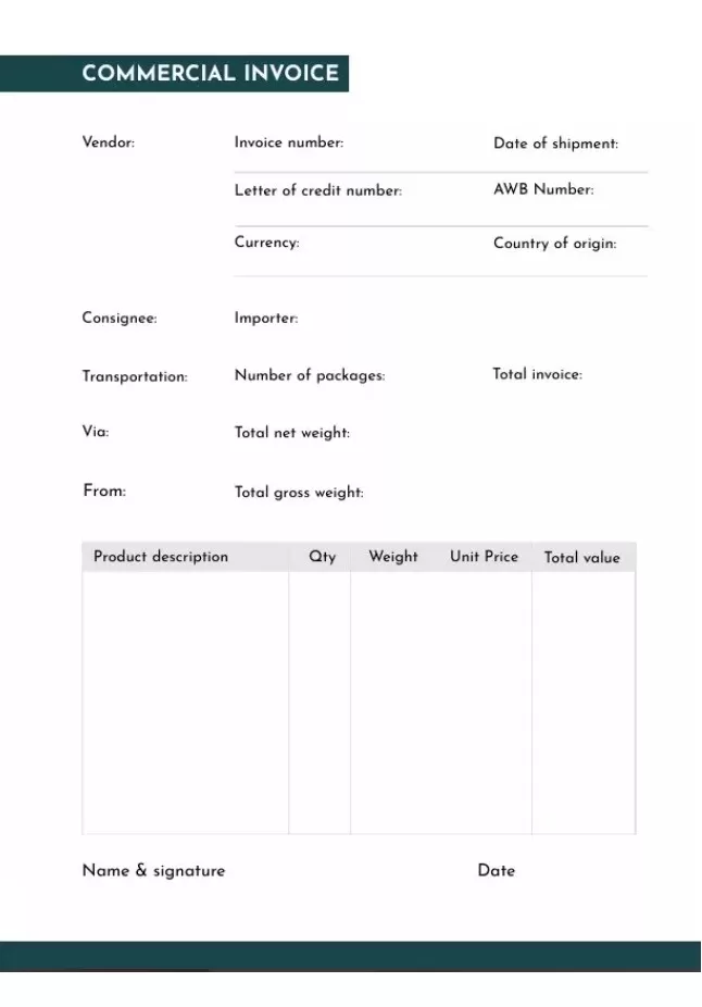 Commercial Invoice Template PDF