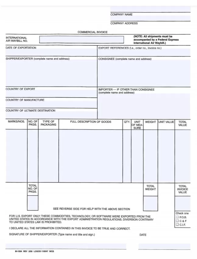 Fedex Commercial Invoice Template