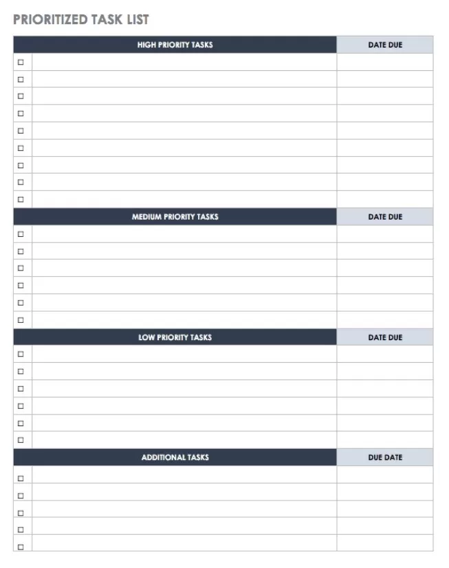 Prioritized Task List Template