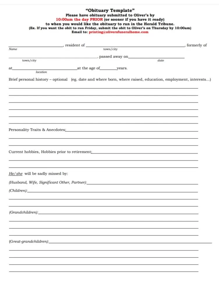 Blank Obituary Template