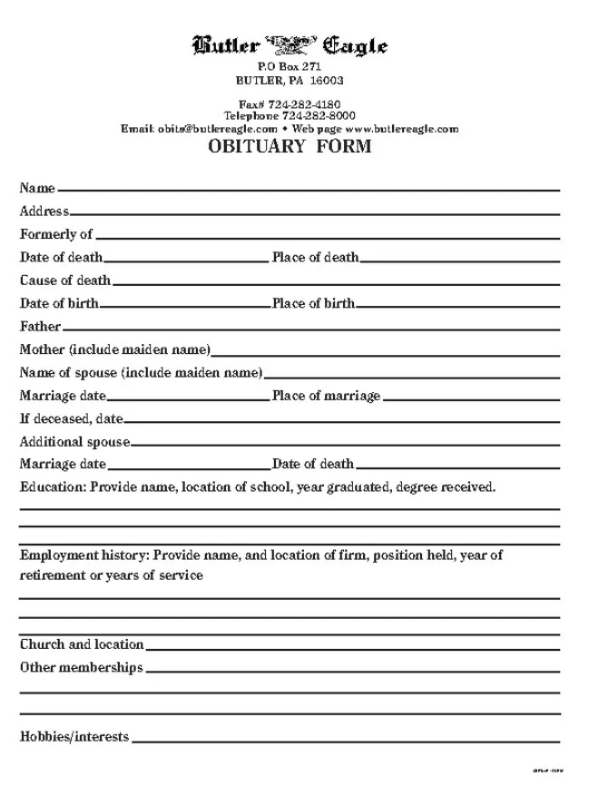 Free Obituary Form