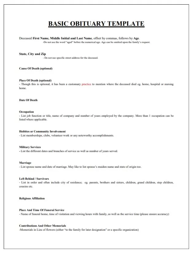 Obituary Template PDF