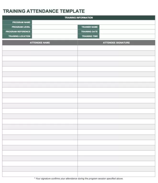 Training Attendance List Template