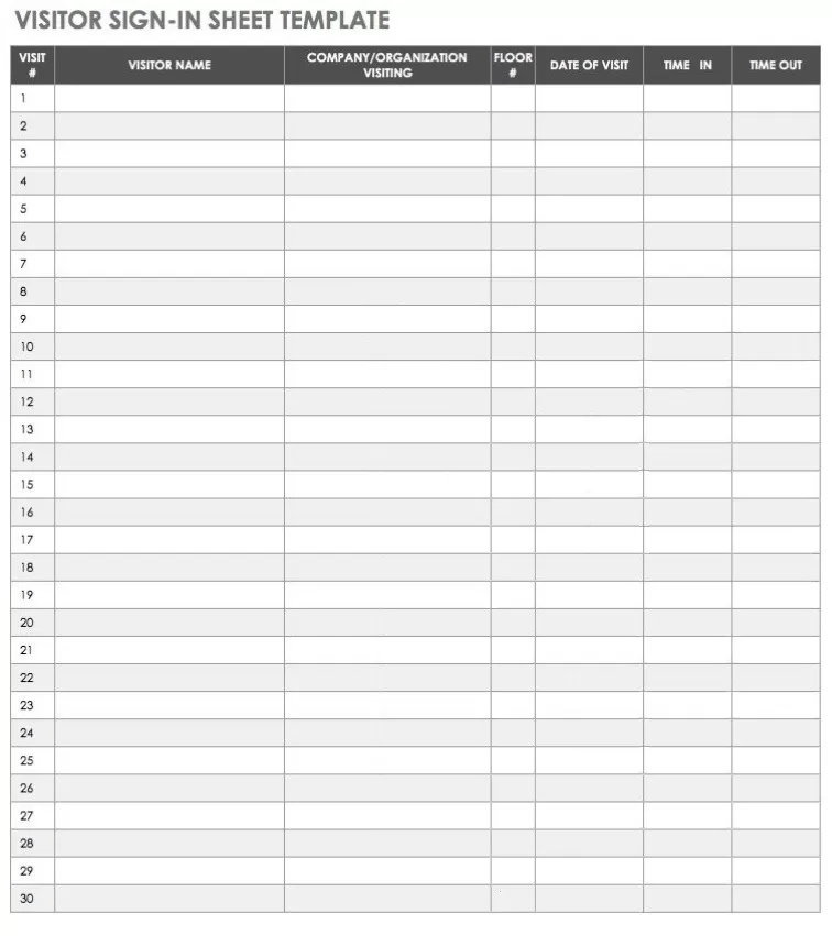 Visitor Attendance List Template