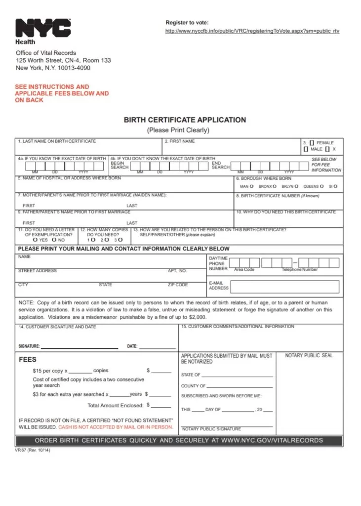 Birth Certificate Form