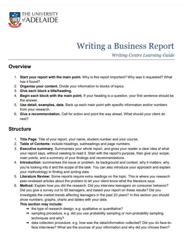 Business Report Guide Template