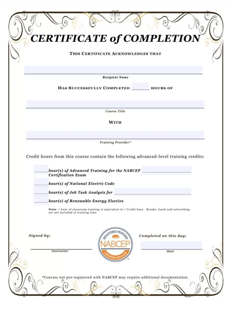 Certificate of Completion Format