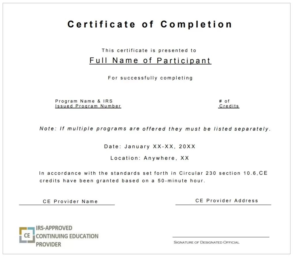 Certificate of Completion Template