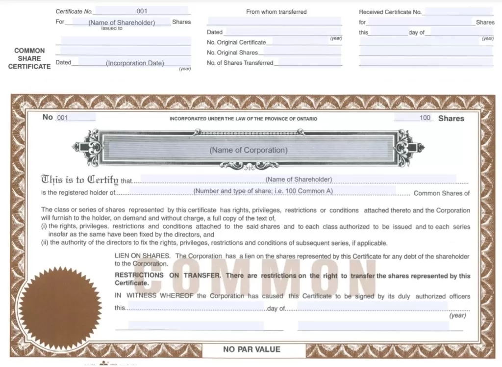 Common Share Certificate Template