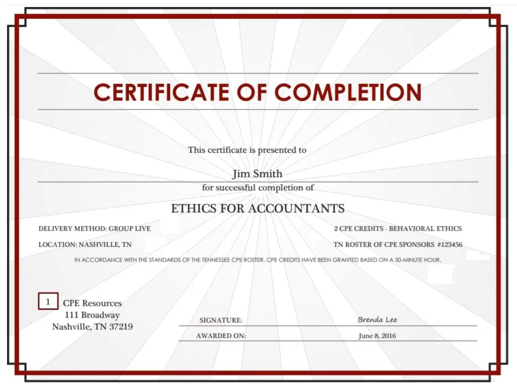 Completion Certificate Template