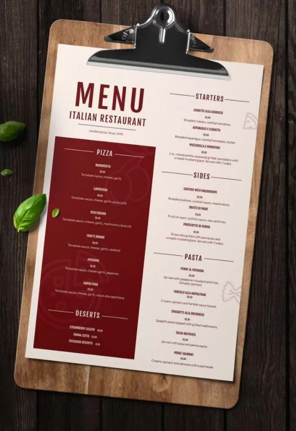 Italian Food Menu Template