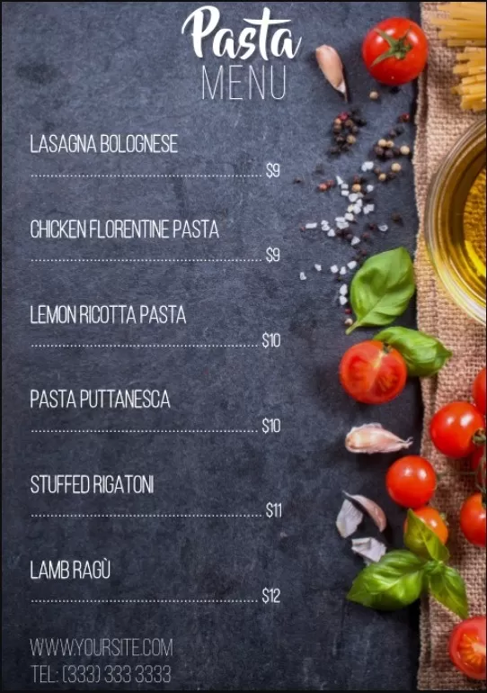 Italian Pasta Menu Template