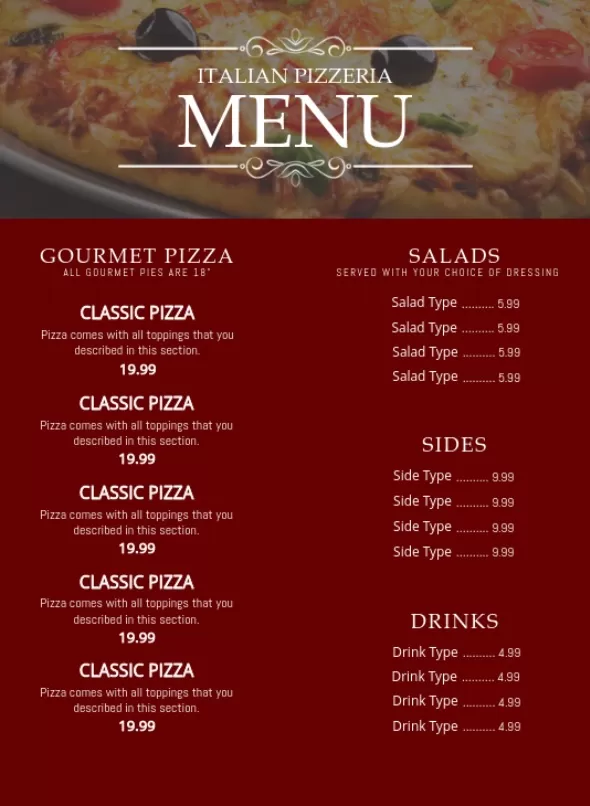 Italian Pizzeria Menu Template