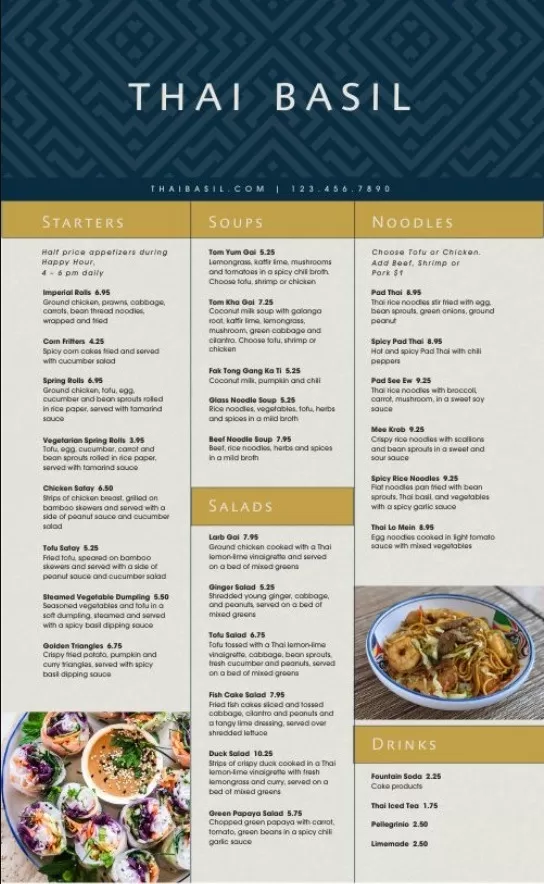 Thai Basil Food Menu Template