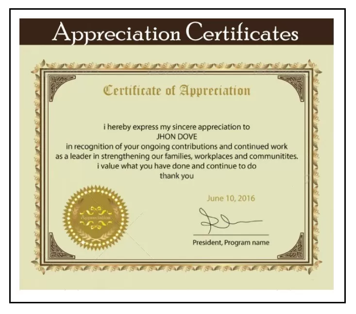 Appreciation Certificate Template