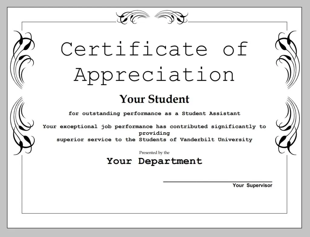 Certificate of Appreciation Sample