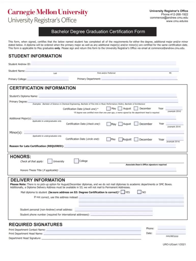 Bachelor Degree Certificate Form