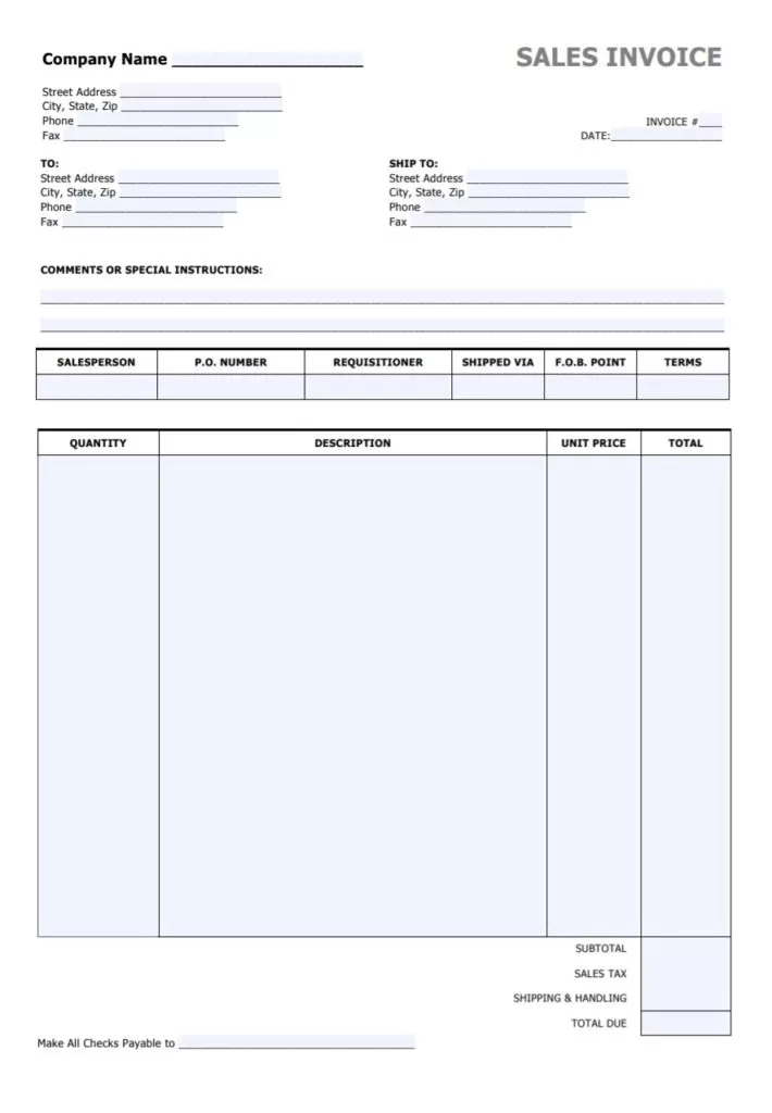 Blank Sales Invoice Template