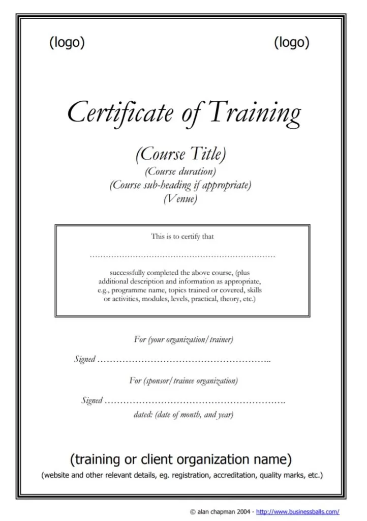 Certificate of Training Template