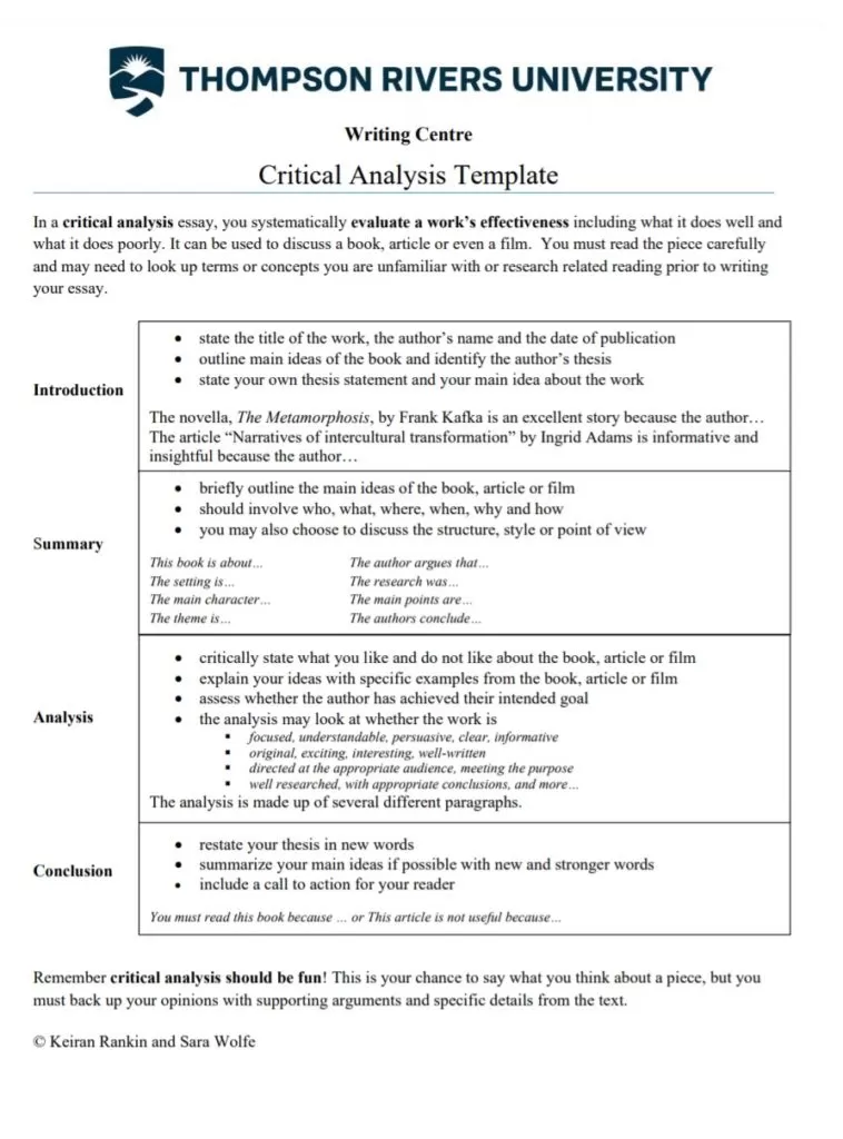 Corporate Critical Analysis Template