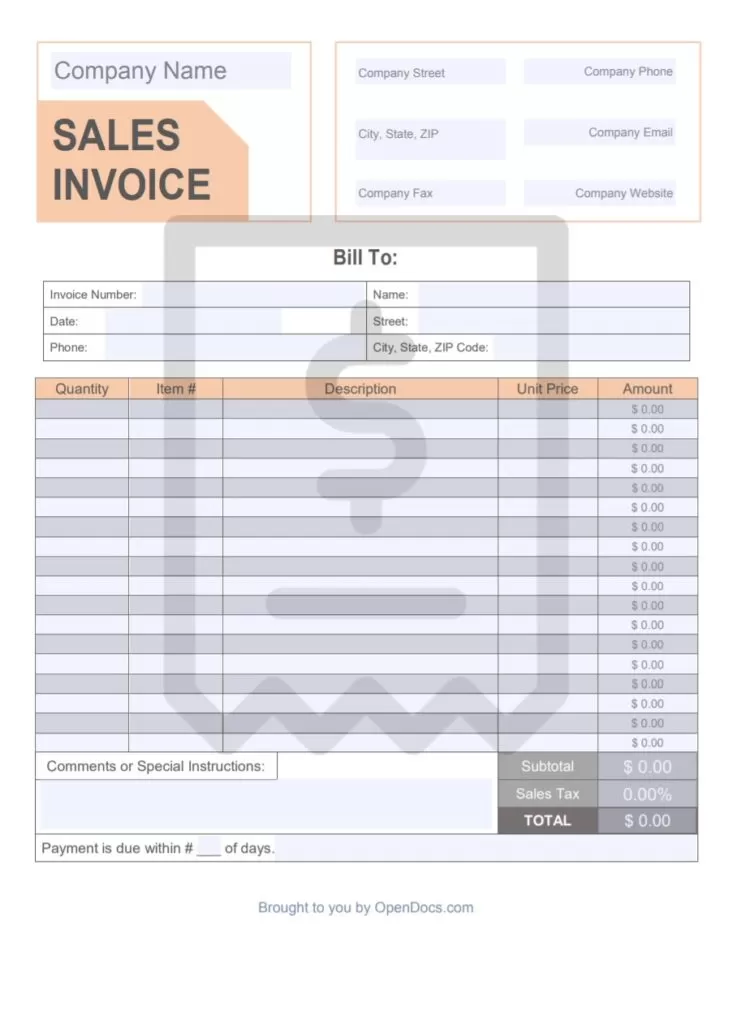 Corporate Sales Invoice Template