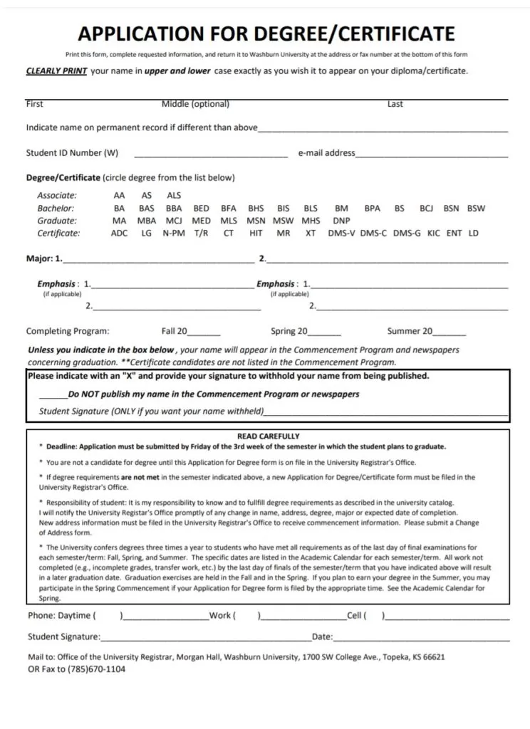 Degree Certificate Application Form