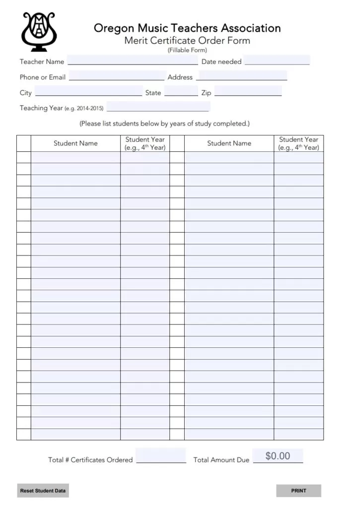 Merit Certificate Order Form