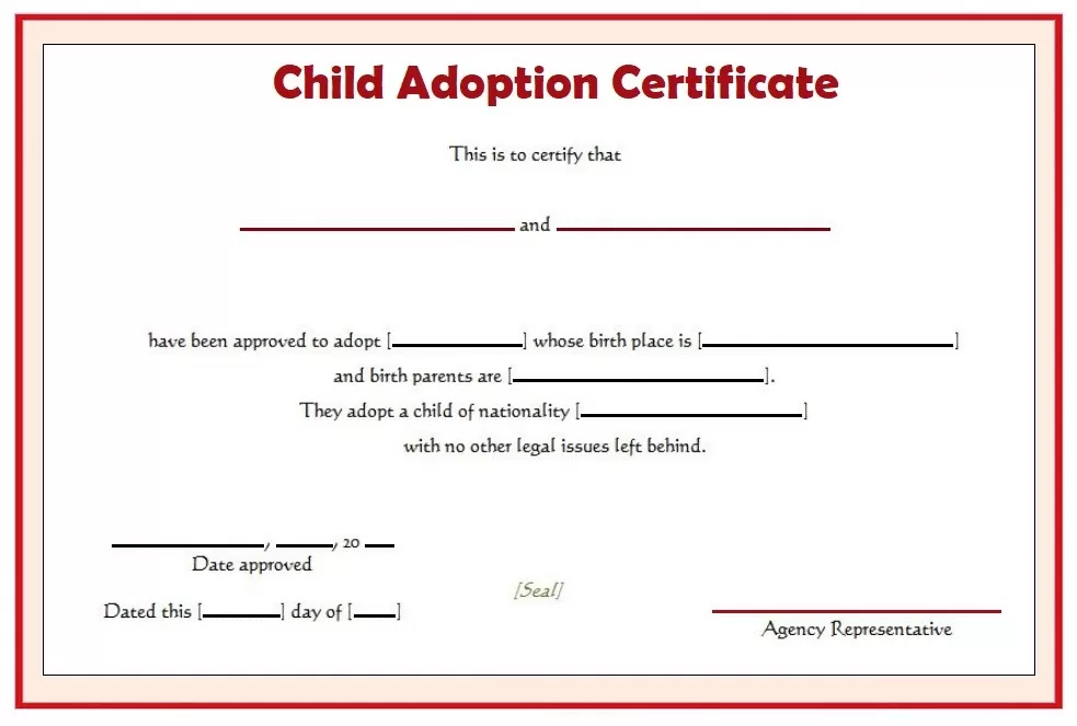 child adoption certificate template