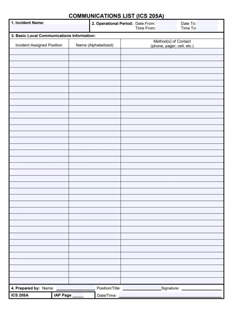 Communication Contact List Template