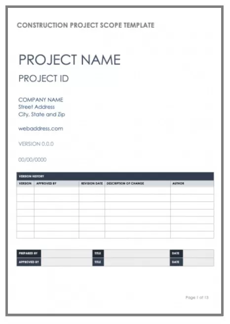 Construction Project Scope Template