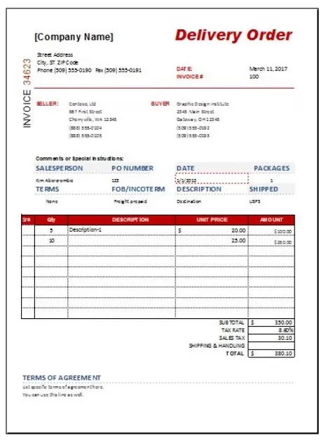 Delivery Order Layout