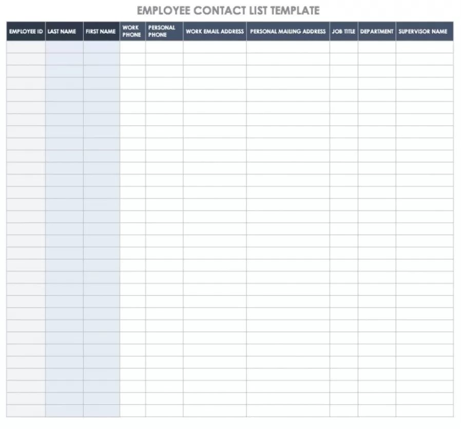 Employee Contact List Template