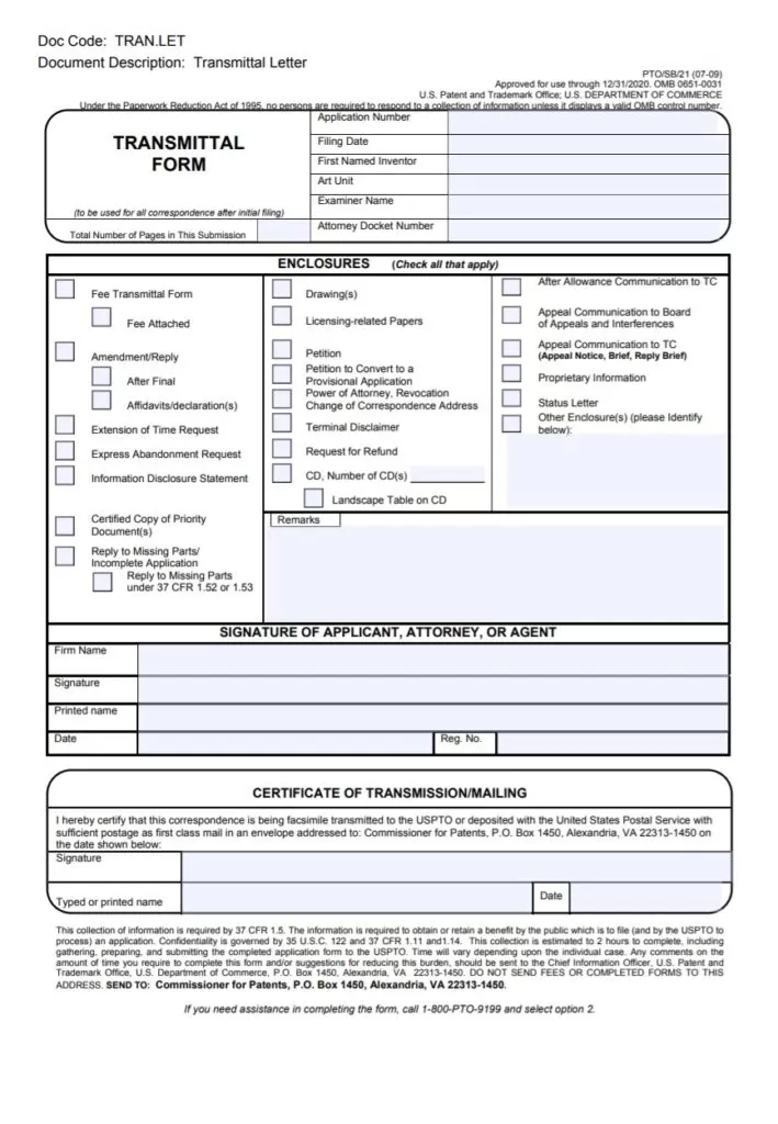 Letter of Transmittal Form