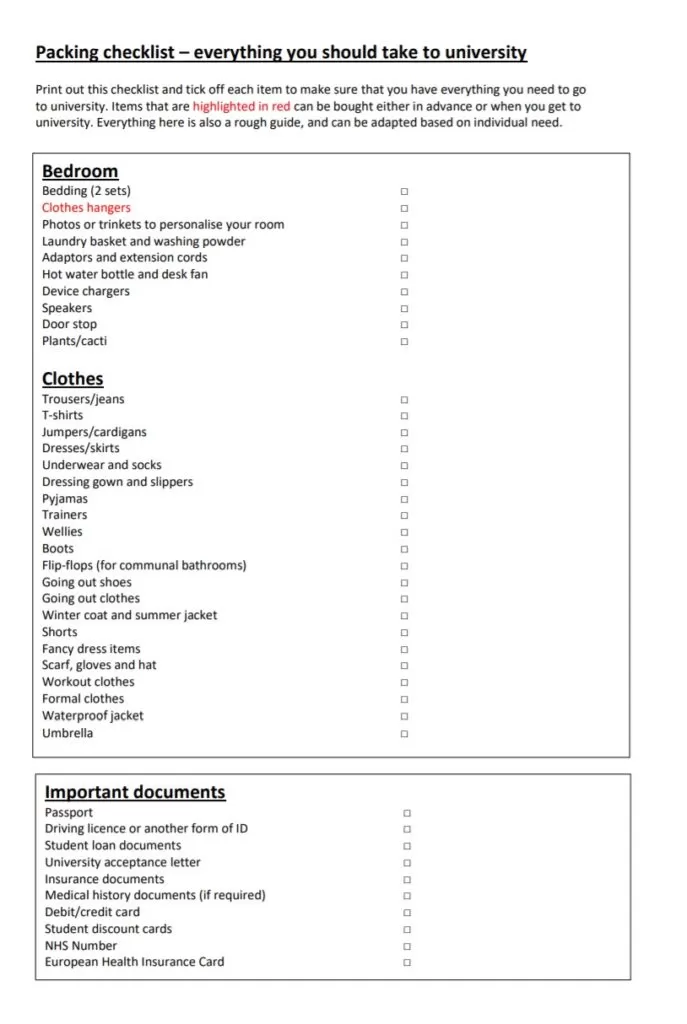 Packing Checklist Template