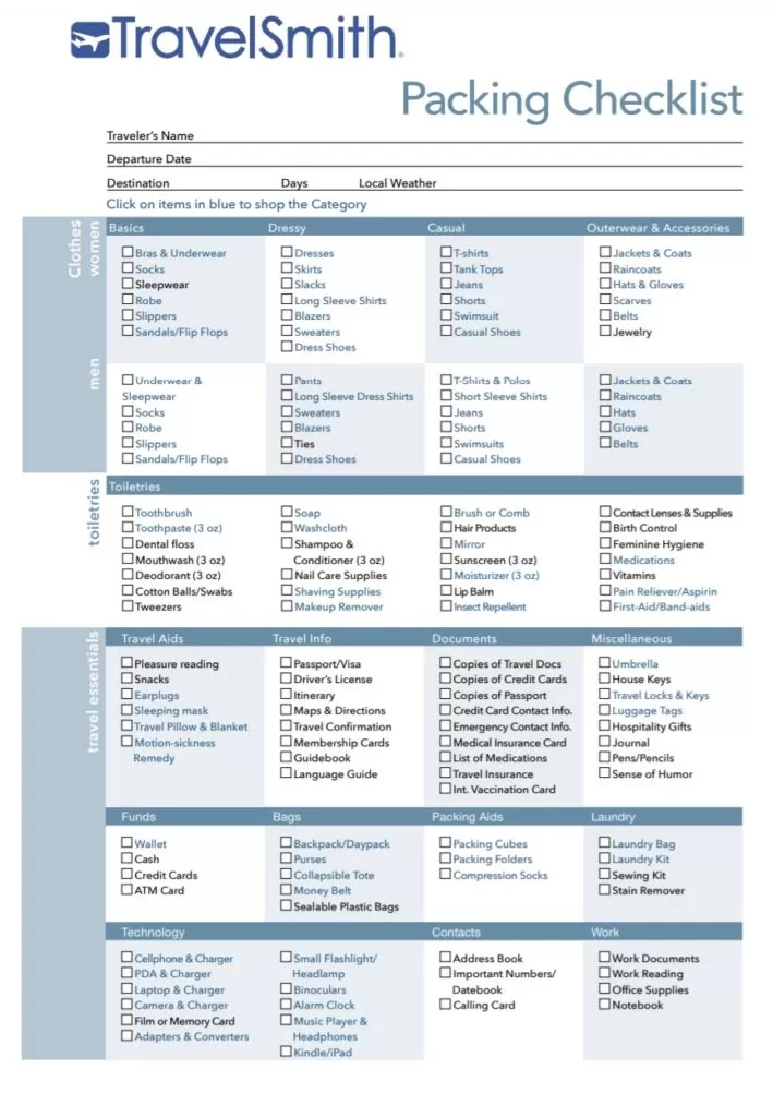 Packing List Format