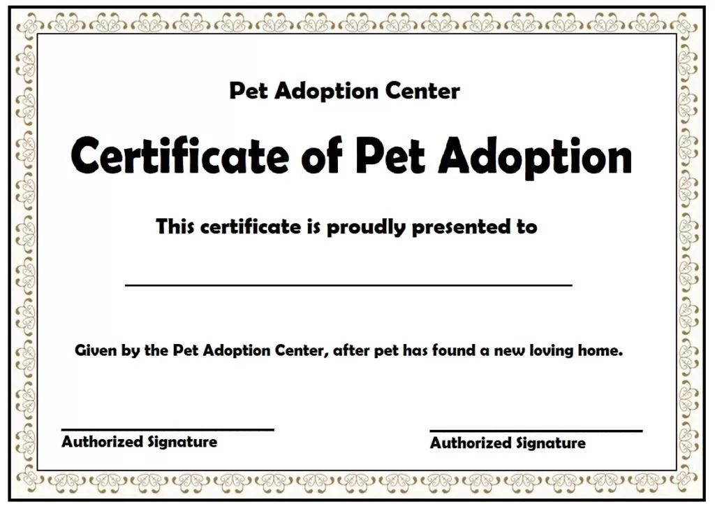 Pet Adoption Certificate Template