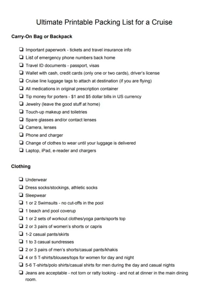 Printable Packing List Template