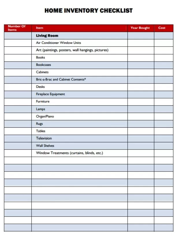 Property Inventory Checklist Template